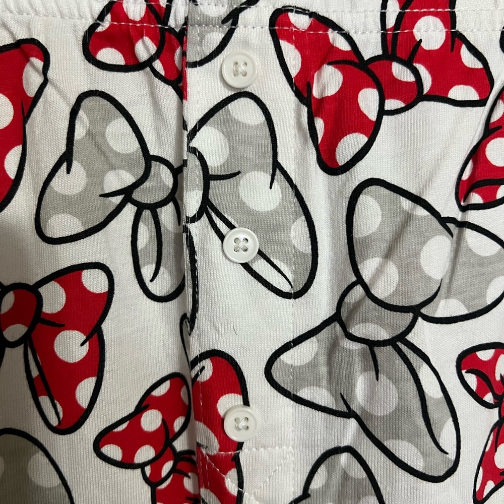 DISNEY Classic Minnie Mouse Bow 2 Piece Pajama Set White Red Grey Women's Sz 1X - Picture 6 of 7